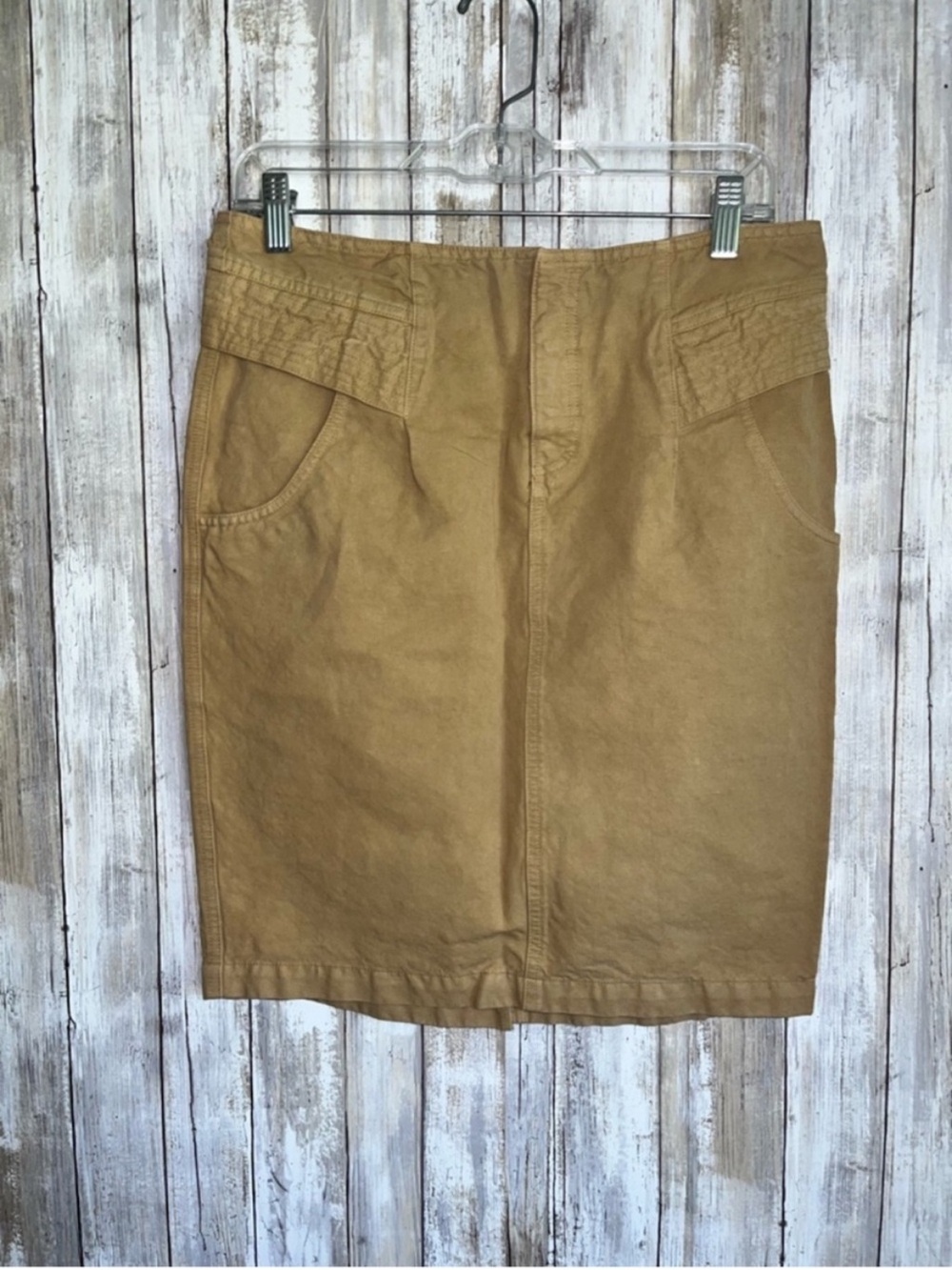 A.L.C. Tan Linen Blend Skirt Size 8 High Waist Knee Length Utility Minimal Chic